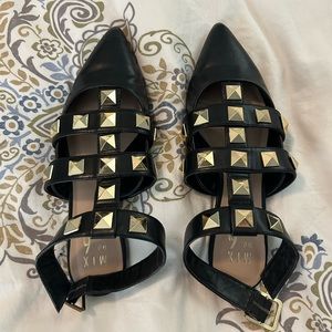 Mix No. 6 black mules with gold accent 6.5